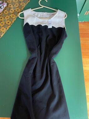 LOFT Scallop-Trim Sleeveless Sheath Dress - Black & White work dress